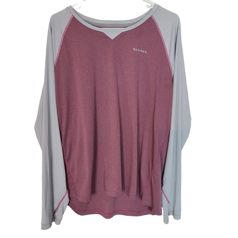 SIMMS Mens 2XL Gray Pink Colorblock Long Sleeves Fishing T Shirt Pullover